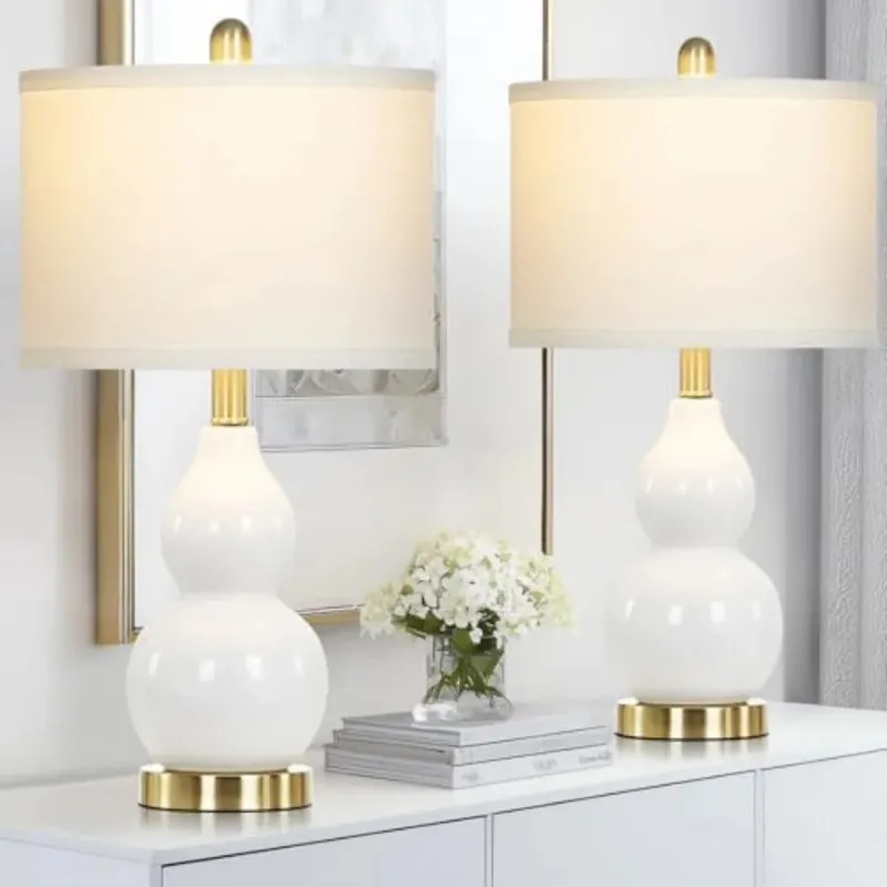 22" Double Gourd Ceramic Table Lamps Set of 2, Nightstand Desk Lamps