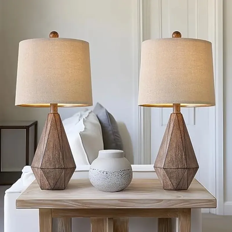 20.25‘ Living Room Rustic Linen Bedside Nightstand Lamps, Set of 2