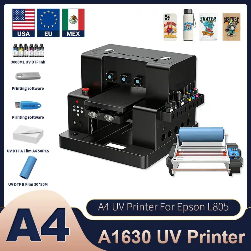 A4 UV Printer For Epson L805 UV Printer Machine UV DTF Sticker Printer Impresora A4 UV Printer For Acrylic Mug Glass Wood