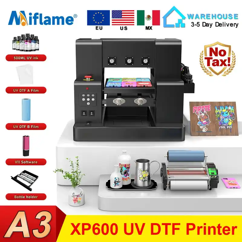 US/EU Stock A3 XP600 UV Printer A4 L805 UV Flatbed Printing Machine For Pen Metal Wood