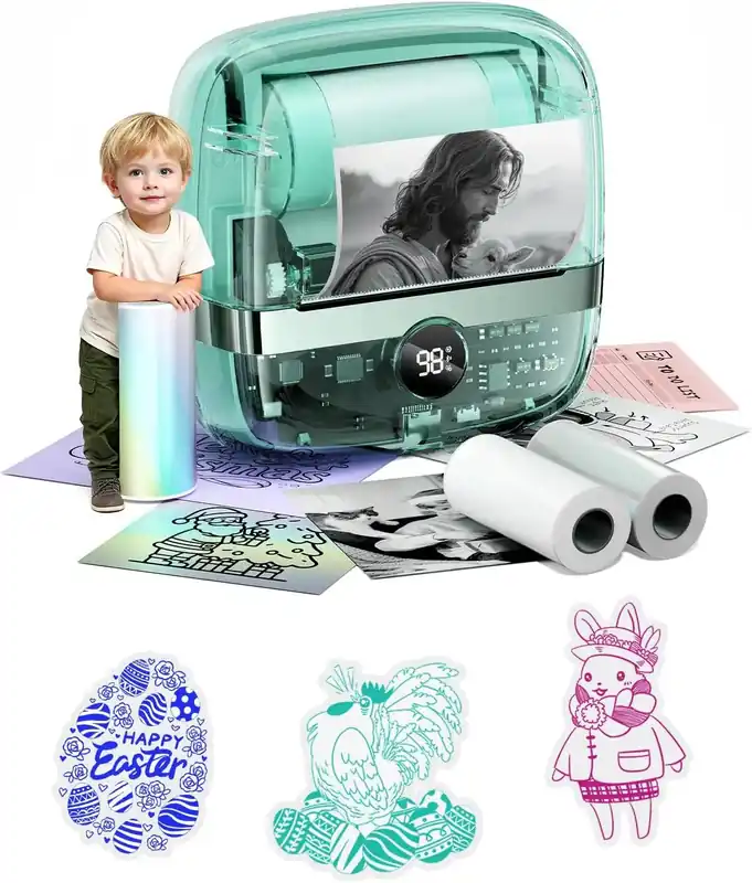 300DPI Sticker Printer - T02 Pro Mini Printer Inkless Sticker Maker for Smartphon,