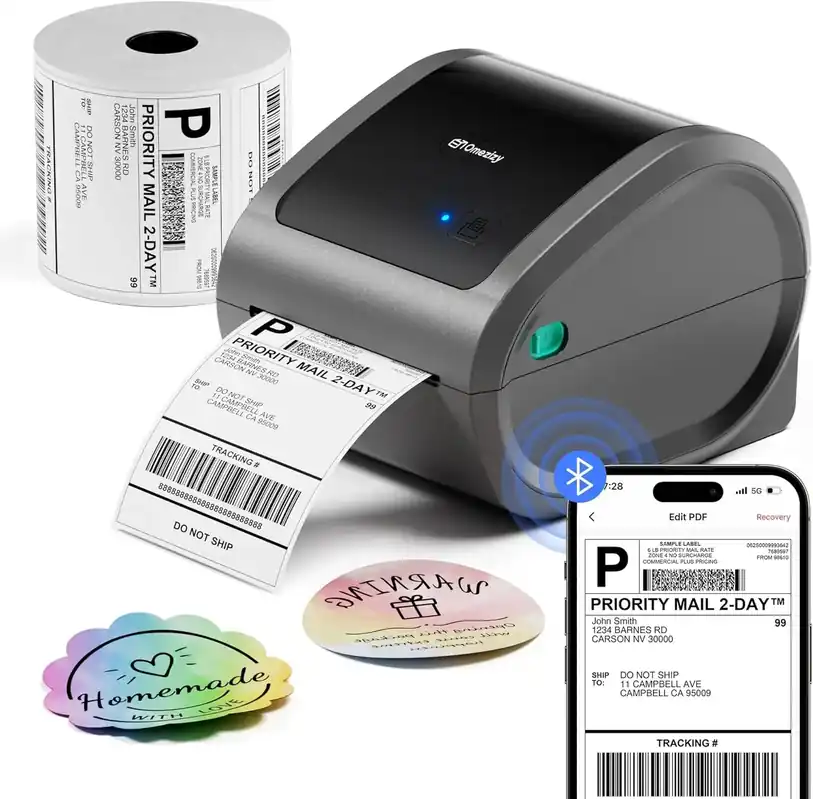 Bluetooth Shipping Label Printer with 1 Roll Labels - D520BT Thermal Label Printer