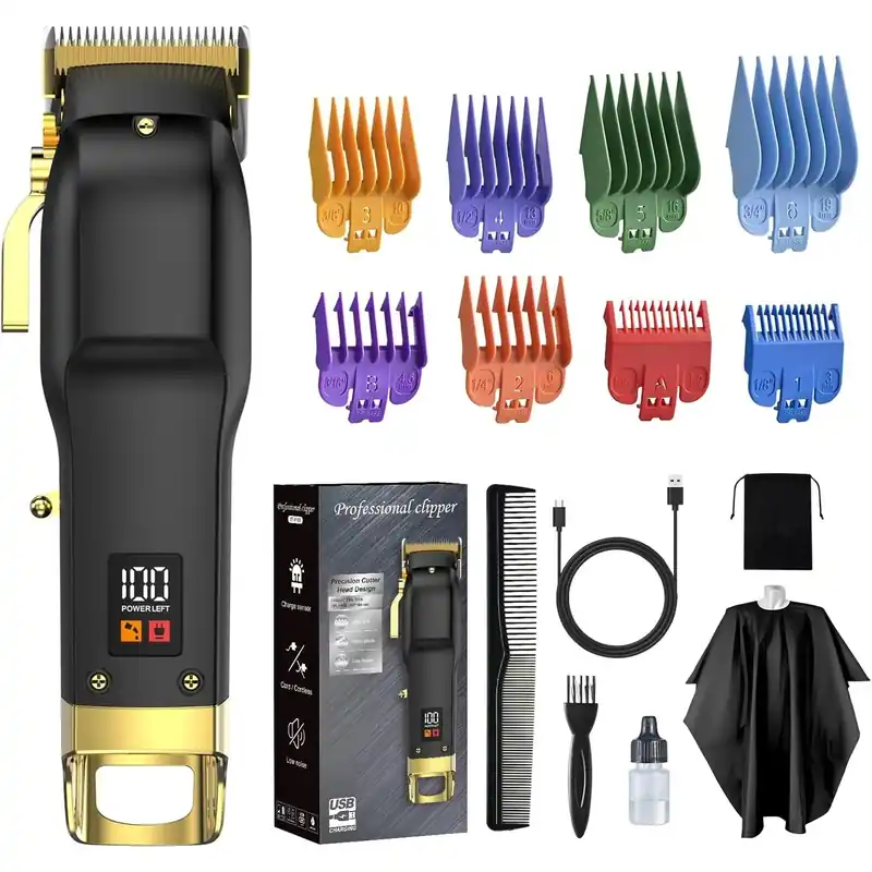 Cordless Hair Clippers for Men with 8 Color-Coded Guards, Professional Hair Cutting Kit for