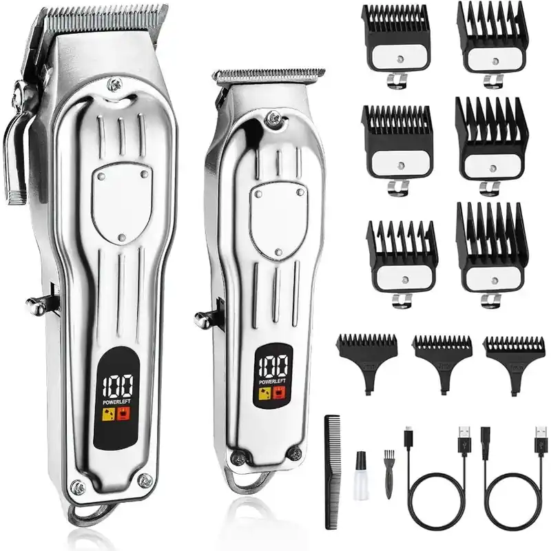 Cordless Hair Clippers for Men with LCD Display Rechargeable Wireless Hair Trimmer Kit in Silver for Home