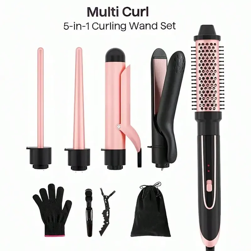 Heikki Vision 5-in-1 Curling Iron Set, including a curling comb and 4 interchangeable