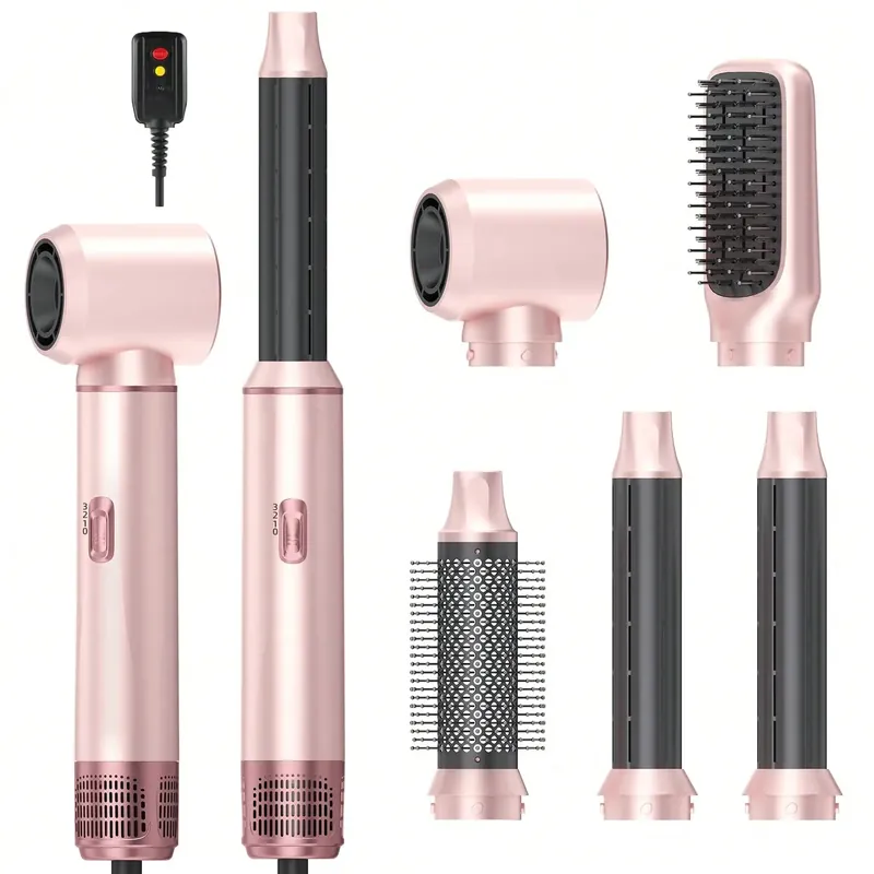 6-in-1 hot air comb for quick drying, straightening, curling, and voluminous styling - portable