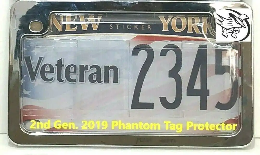 2nd Gen. PTP Motorcycle Clear License Plate Cover Shield & Chrome Metal Frame Combo