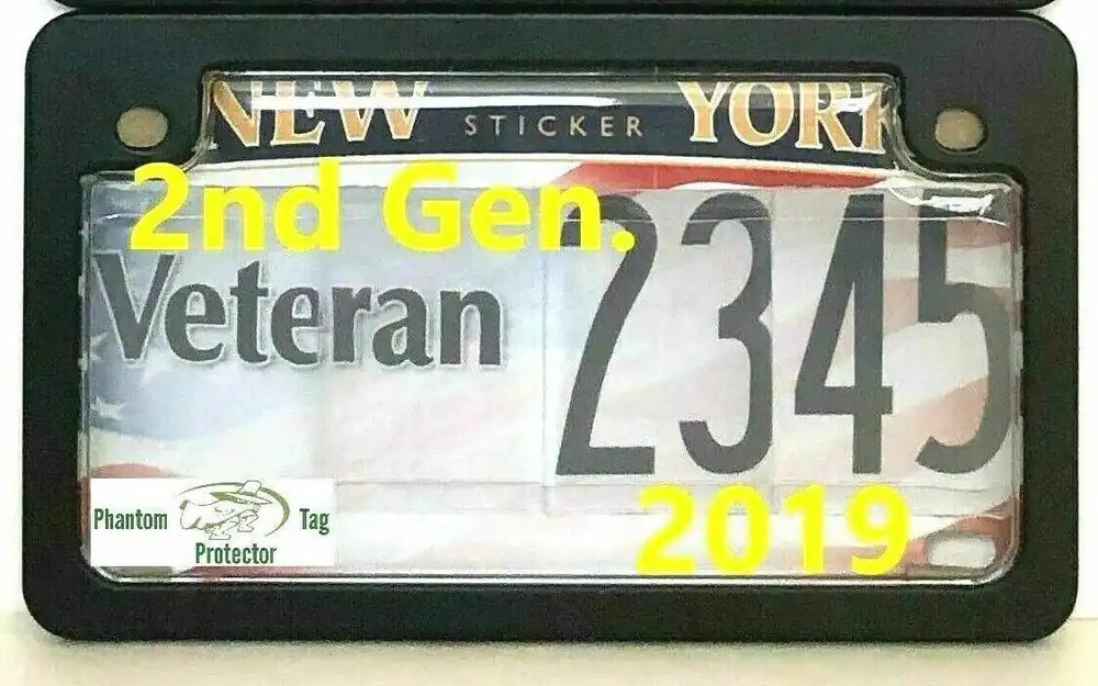 2nd Gen. PTP Motorcycle Clear License Plate Cover Shield & Black Metal Frame Combo