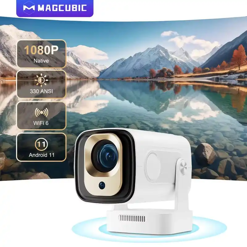 Android 11 WiFi6 BT5.4 Mini Outdoor Movie Projector with Air Mouse
