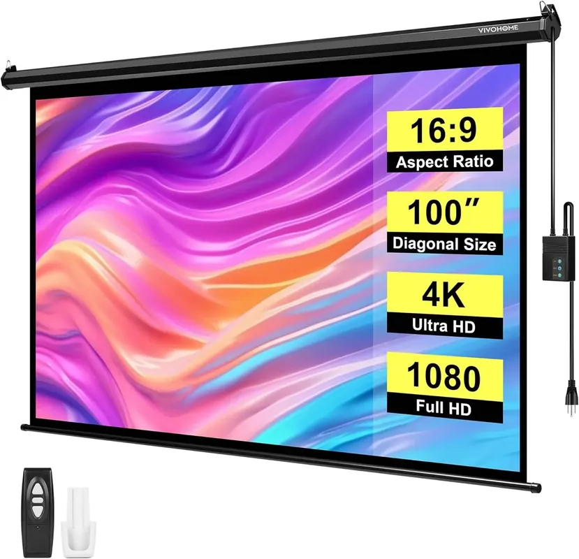 Motorized 16 9 100 Inch HD 4K Movie Screen with Remote for Home Theater