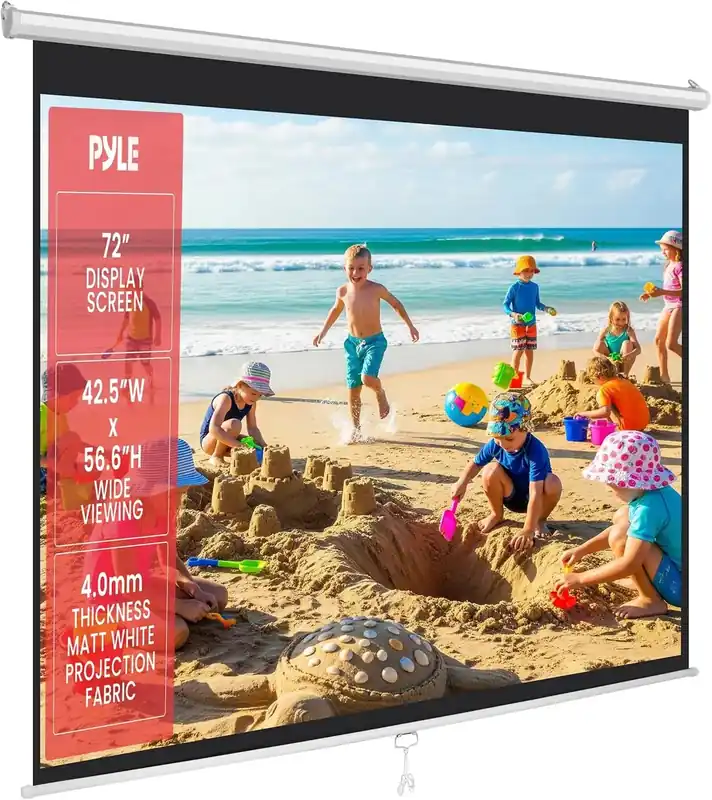 Manual Pull Down Projector Screen 72‘, Matte White w/ Auto-Lock for Home