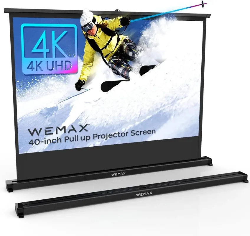 WEMAX 40" Portable Projector Screen HD 16 9, Foldable Tabletop Pull-Up Stand