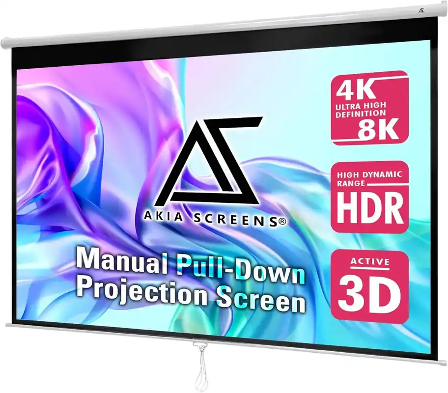 110 Inch Manual Pull Down Projector Screen, 16 9 Retractable with Auto-Lock