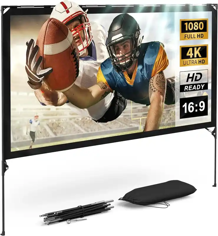 80 Inch Outdoor Movie Screen with Stand for Backyard Camping, Foldable