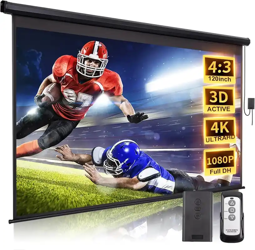 Motorized Projector Screen 120‘ 4 3 HD Electric Rising with Remote for Home