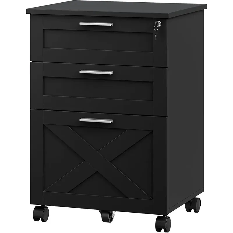 3-Drawer Rolling File Cabinet with Lock - Wooden Mobile Filing Cabinet for Home Office