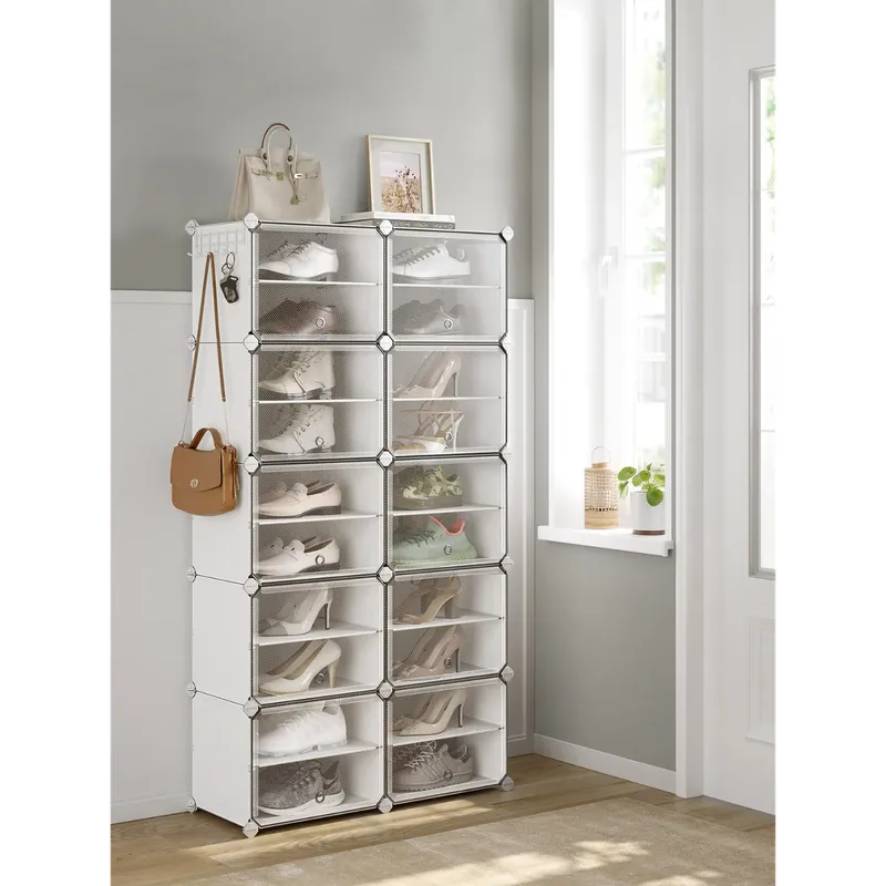 SONGMICS Shoe Rack, 10 Cubes With Doors, 40 Pair For Bedroom, Entryway
