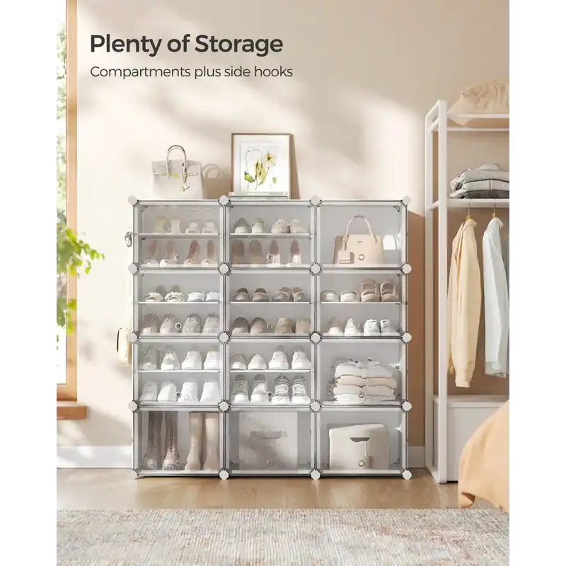 SONGMICS Shoe Rack, 12 Cubes Shoe Organizer With Doors, 48 Pair