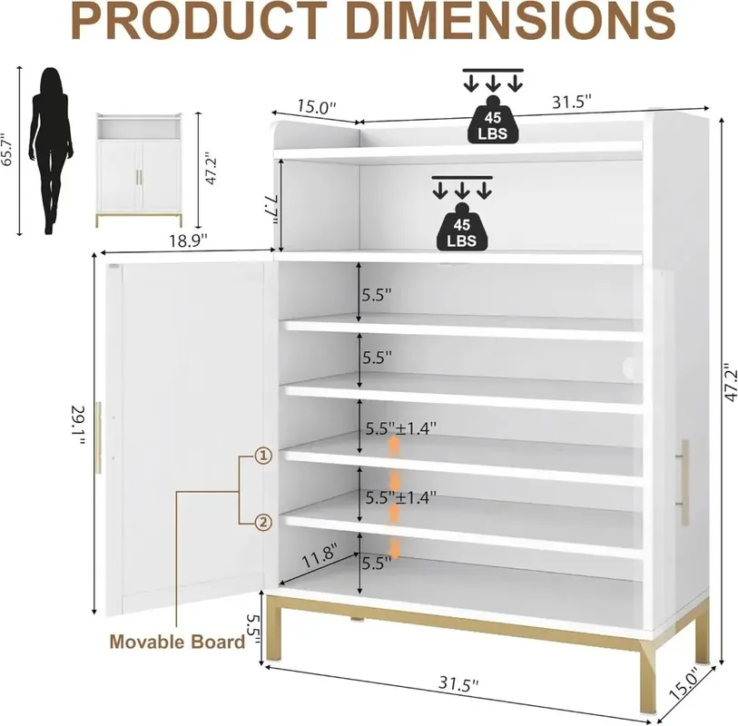 7-Tier Shoe Cabinet with Adjustable Shelves, 47.2‘‘ for Entryway Hallway