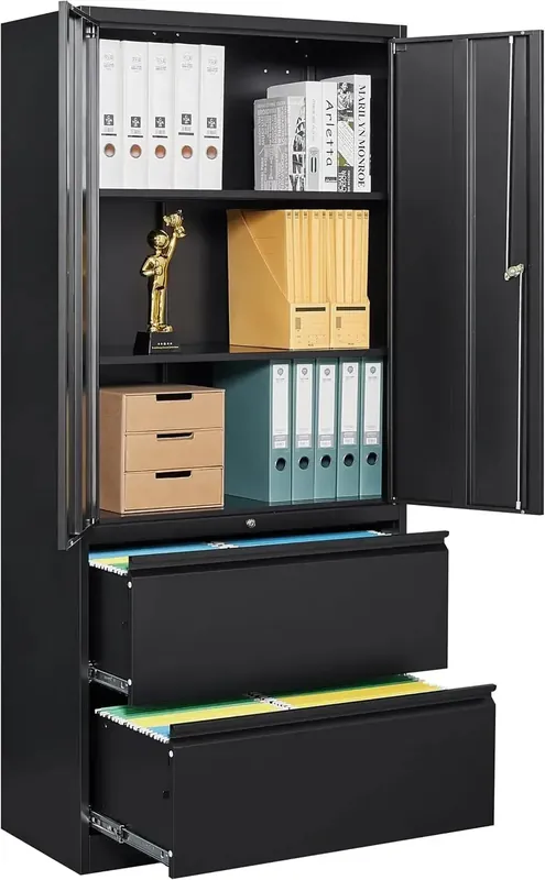 2 Drawer Lateral File Cabinet with Lock and Shelf