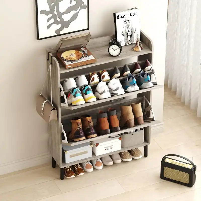 30" Freestanding Shoe Rack w/ Customized, Two Flip Drawers For Entryway