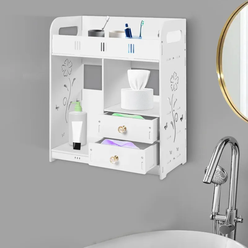 Bathroom Shelf White Wall Cabinet Bathroom Wall Mounted Wall Cabinet with 2 Drawers for