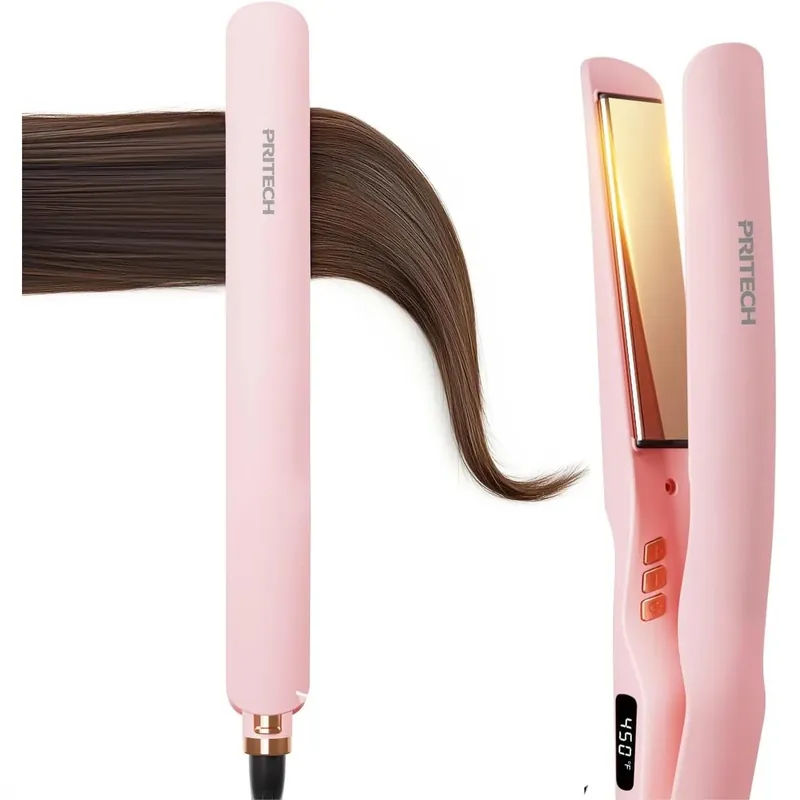 Pink Flat Iron Hair Straightener 1 Inch - Fast Heating with Negative Ions, 12 Temp Settings, Auto