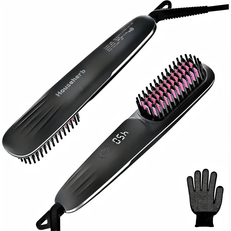 Hair Straightener Brush 2-in-1 Hot Comb with 9 Temp Settings up to 450℉ for Frizz-Free Smooth Hair at Home