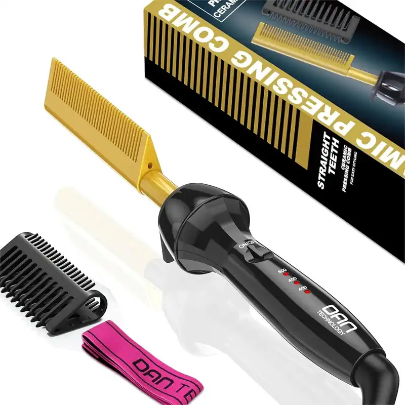 Ceramic Hot Comb Hair Straightener with Adjustable Temperature, Dual Voltage,