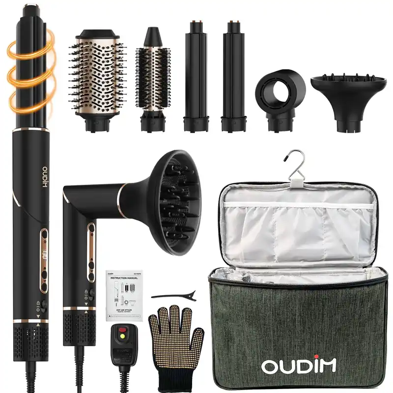 6-in-1 Multifunctional Hot Air Comb, Interchangeable Brush Head, Negative Ion Hair Dryer Brush and Styler, 110,000 Inorganic Electric Brush with High Speed, Frizzless Hot Air Quick Drying, Professional