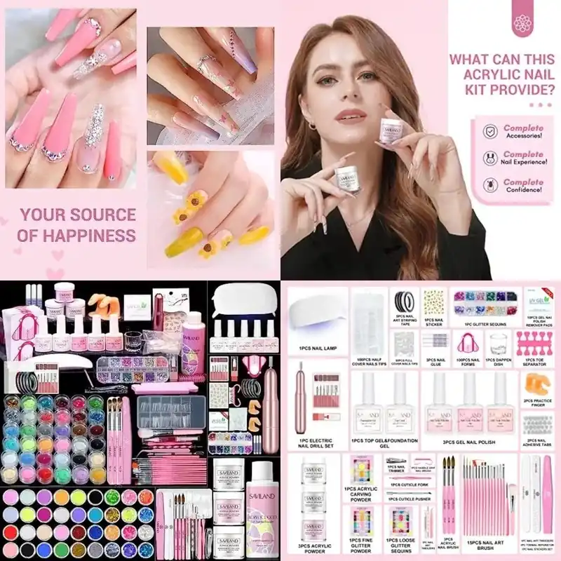 Acrylic Nail Kit – Nails Kit Acrylic Set with Nail Drill Brushes Gel Polish Clear Nails Tips Nail Art Tools Nail Stuff