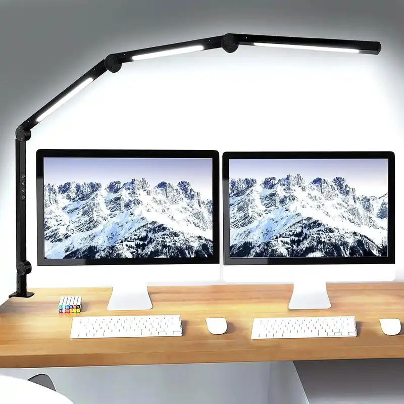 LED Desk Lamp with Clamp Flexible 4 sections Swing Arm Three light sources desk light