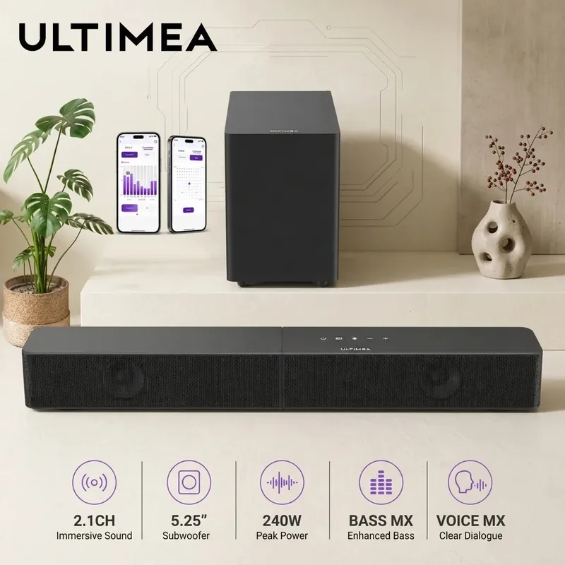 ULTIMEA Poseidon R3T 2.1ch Soundbar with 5.25" Wireless Subwoofer, 240W