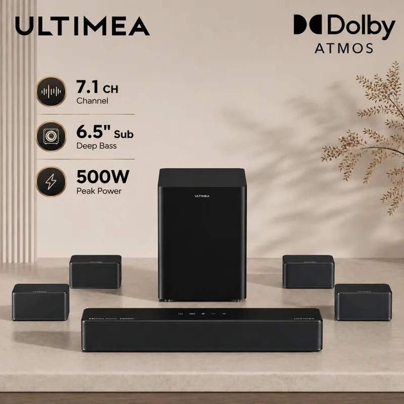 Poseidon D80 Boom 7.1ch 500W Dolby Atmos Soundbar, Wireless Subwoofer