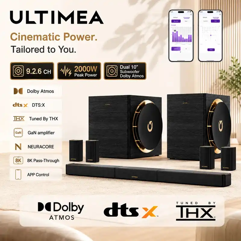 ULTIMEA 2000W 9.2.6 Soundbar with Dual 10" Subwoofers,GaN Amplifier