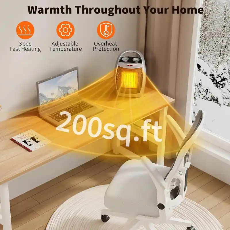 Portable Electric Space Heater for Office/Home - 1500W/750W Thermostat