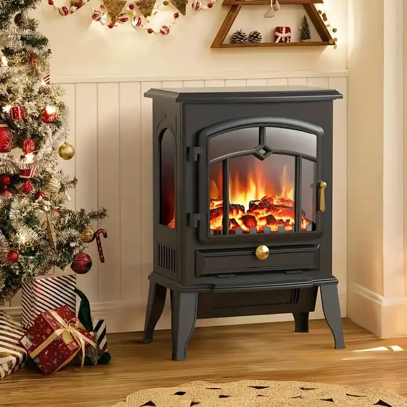 5100 BTU Electric Fireplace Stove Heater with Adjustable Flame & Thermostat