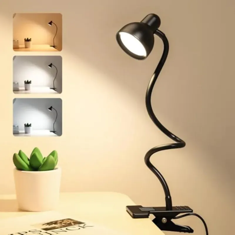 Clip on Light Reading Light for Bed 3 Color Modes 10 Dimmable Brightness Eye Care Clamp Desk Lamp