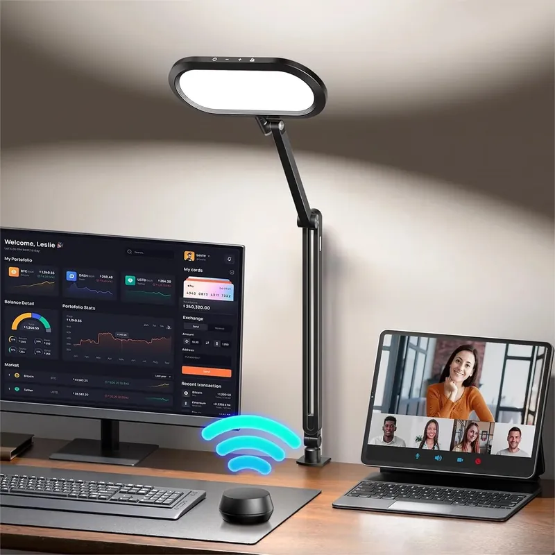 LED Desk Lamp for Home Office with Stepless Dimmable Knob Remote and Adjustable