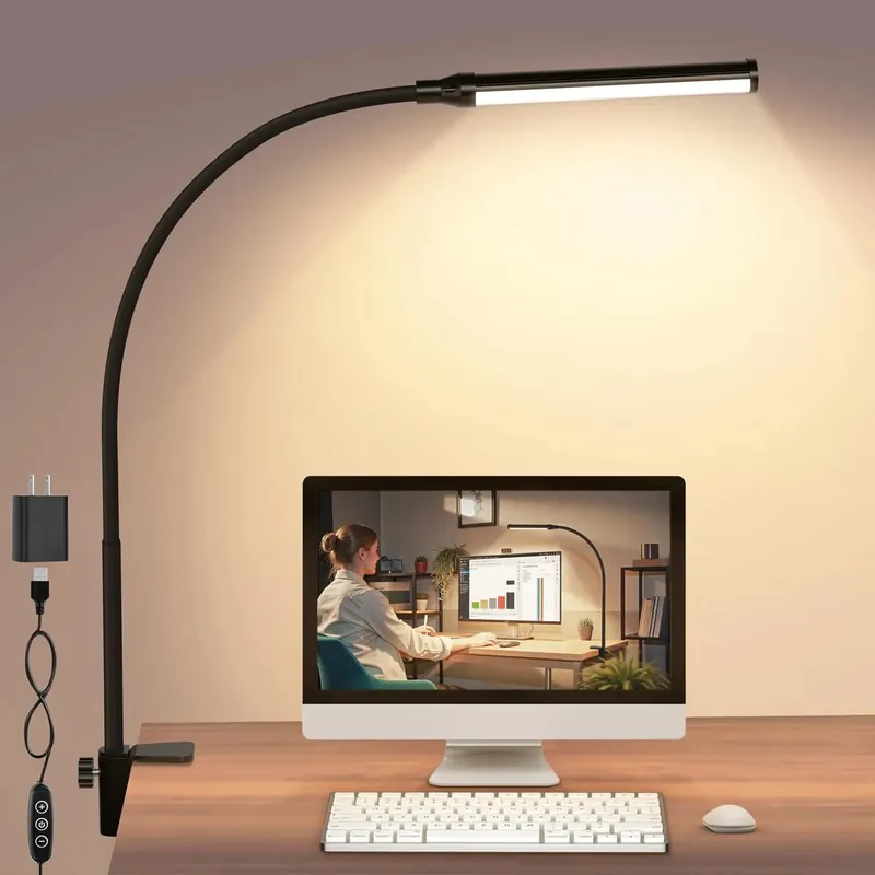 LED Desk Lamp with Clamp, 3000K Warm White, 11 Brightness Levels