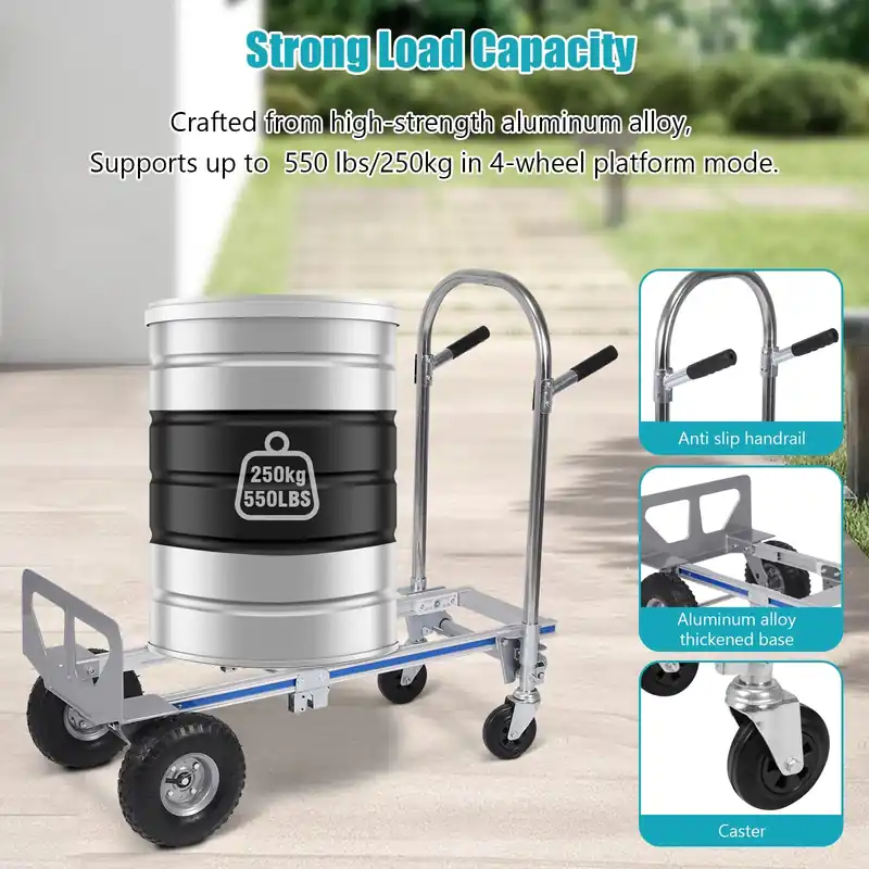 3 in 1 Heavy Duty Industrial Collapsible Cart 550LBS Capacity Aluminum Hand Truck with Wheels