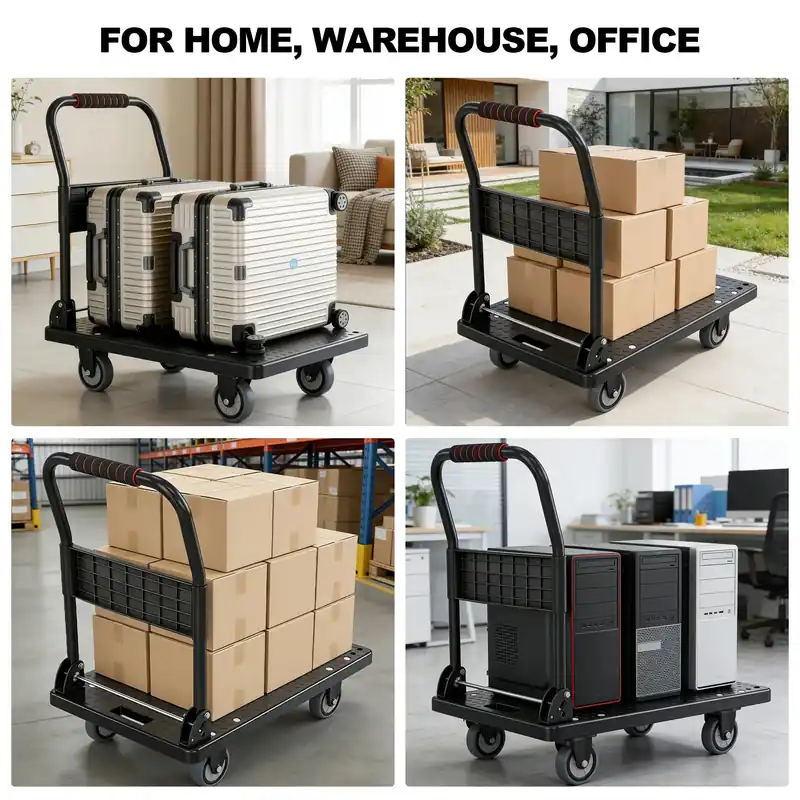 Foldable Flat Platform Hand Truck Dolly, Silent Rolling Wheels Heavy Duty Utility Moving Cart