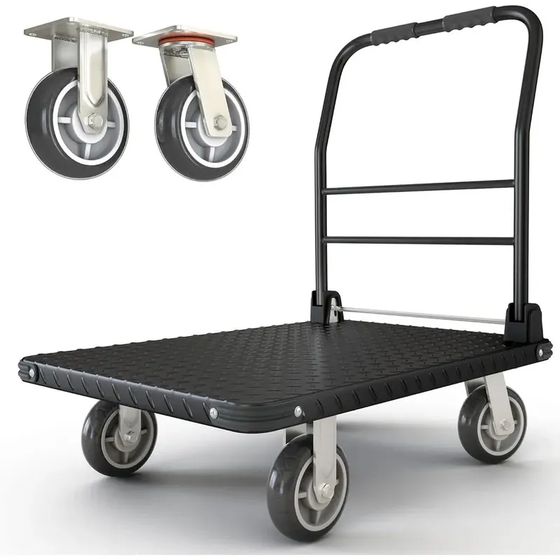 Collapsible Heavy-Duty Push Cart Dolly for Moving Large Items Swivel Platform Hand Truck Space-Saving Furniture Lifting Aid