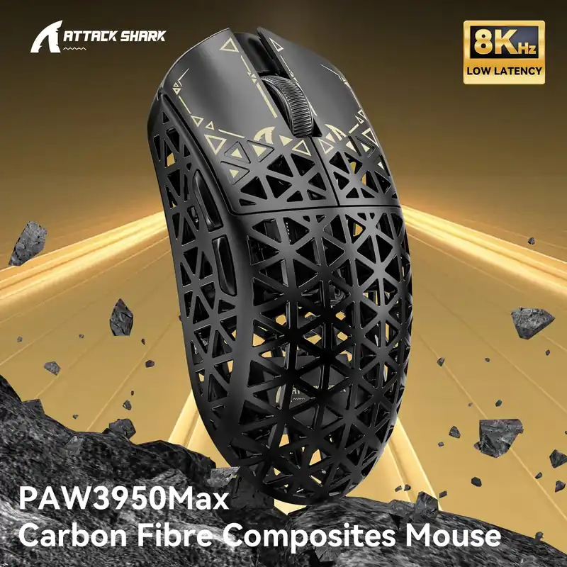 ATTACK SHARK R5 Ultra Carbon Fiber Wireless 8K Gaming Mouse 39g SUPERLIGHT, PixArt PAW3950MAX Gaming Sensor, 8000Hz Wireless Pol