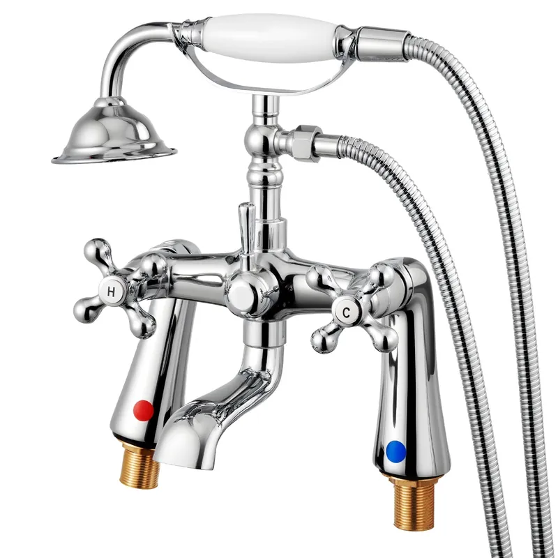 SucceBuy Clawfoot Tub Faucet Deck Mout Bathtub Faucets with Handheld Shower 360° Rotation Spout & 59-in Long Hose for Bathtubs