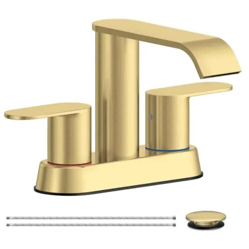 Bathroom Faucets Waterfall Bathroom Sink Faucet Stainless Steel with Pop up Sink Drain Stopper Supply Hos