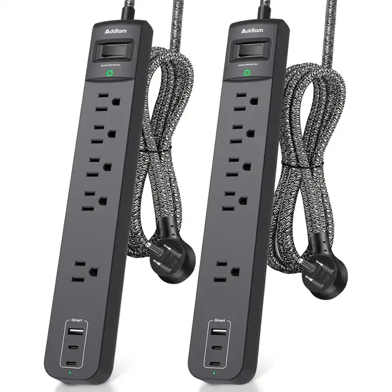 2 Pack Power Strip Surge Protector 5 Outlets 3 USB Charging Ports 6Ft Cord