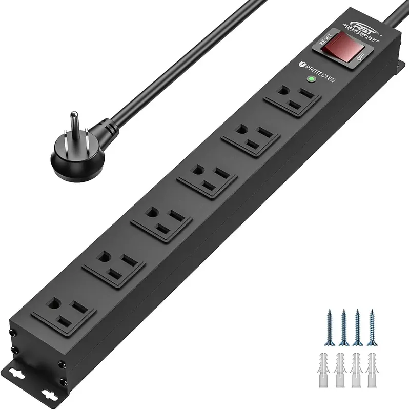6 Outlet Heavy Duty Power Strip w/ Switch, 15A/1875W Metal Surge Protector