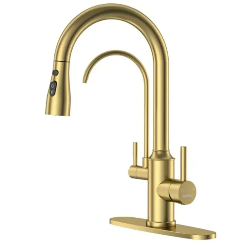 Gold Kitchen Faucet with Drinking Purified Water Tap High Arc 3-in-1 Stainless Steel Sink Faucet for 1 Hole