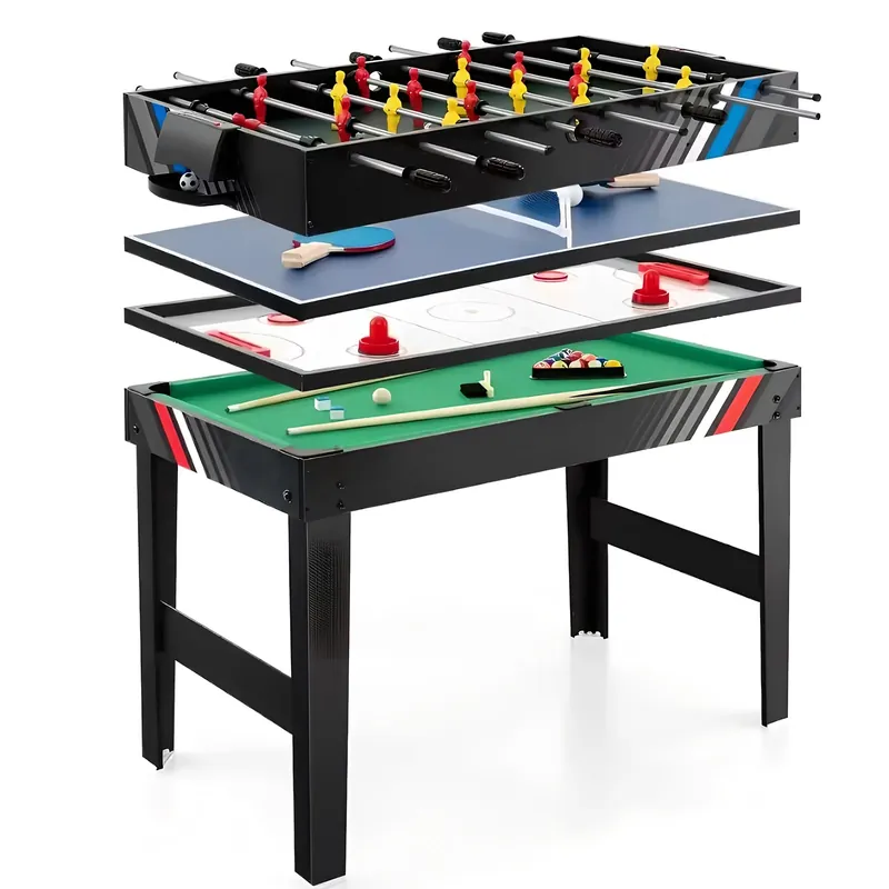 4-In-1 Foosball Table Combo Set w. Football Billiards Table Tennis for Kids